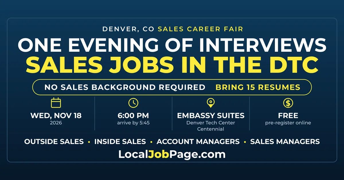 Denver Sales Career Fair Nov. 18: Free Evening Hiring Event in the Denver Tech Center