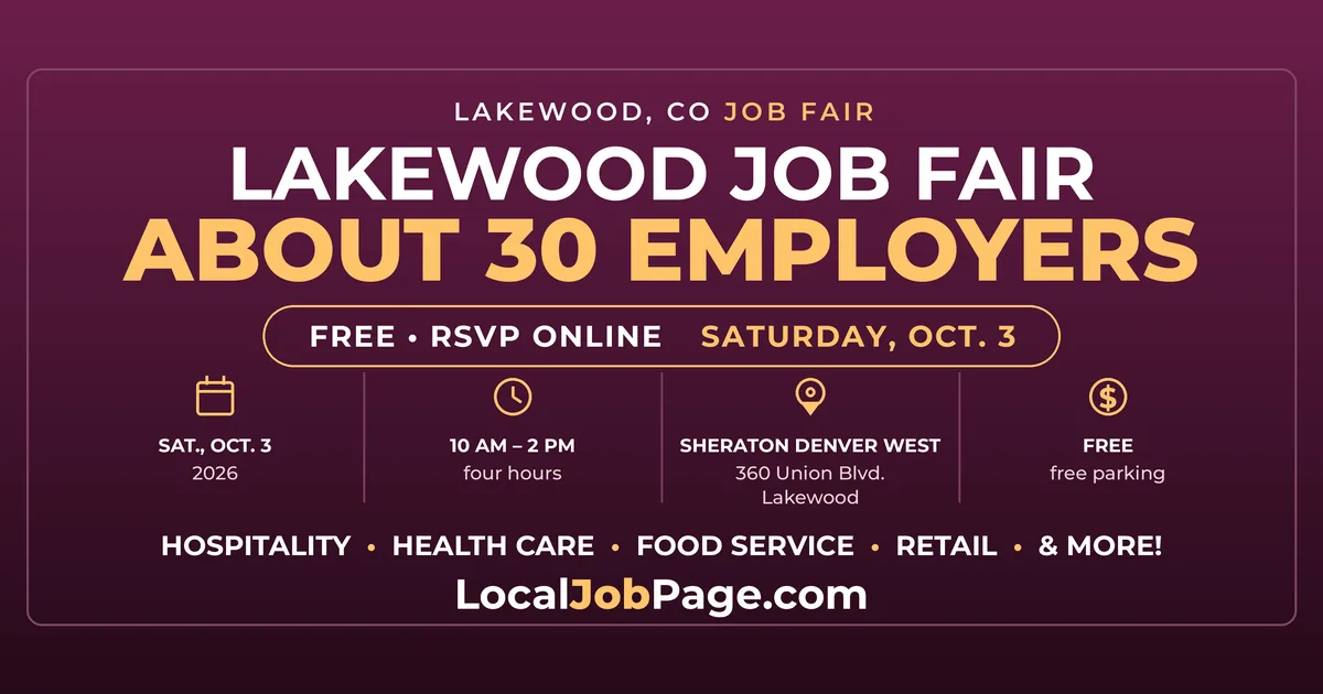 Lakewood Job Fair Brings About 30 Employers to Sheraton Denver West October 3